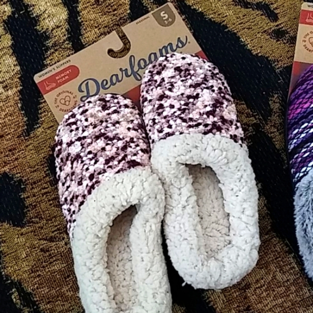 Dearfoams Memory Foam Slippers Size 5-6 Women's Multi Knit Clog Loungewear NWT